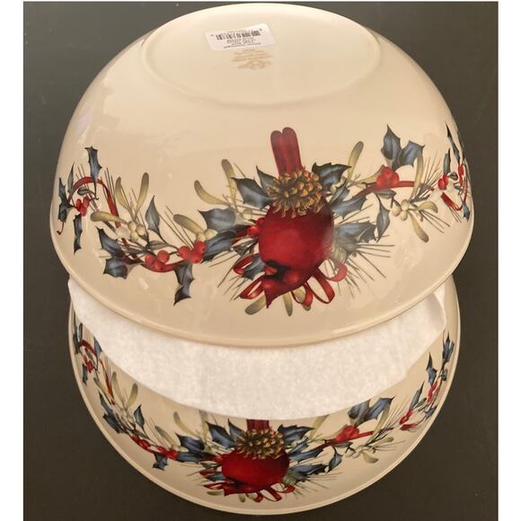 Lenox Winters Greetings Holiday Large Serving Bowls (2) 10.75" SKU#830308 Robins - Picture 1 of 7